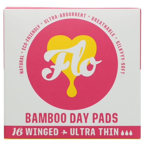 Flo Natural Bamboo Day Time Pads - Plastic Free - Winged and Ultra Thin 16s