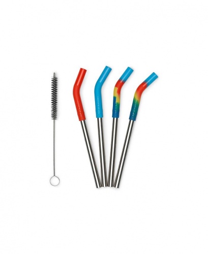 Klean Kanteen Stainless Steel Reusable Straws 4 Pack Multi Coloured with Cleaning Brush - Short