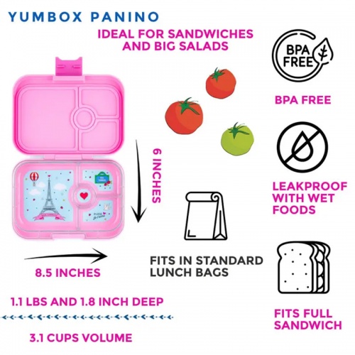 Yumbox 4 Compartment Panino Lunchbox FiFi Pink (Je t'Aime Paris Tray)