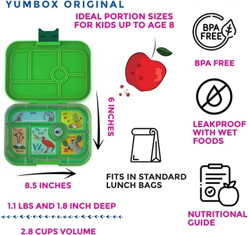 Yumbox Classic 6 Compartment Lunchbox Bamboo Green (Jungle Tray)