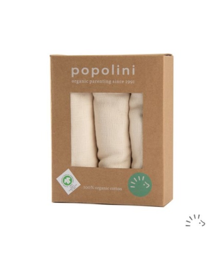 Popolini Organic Cotton Light Muslin Cloths 3 pack Cream