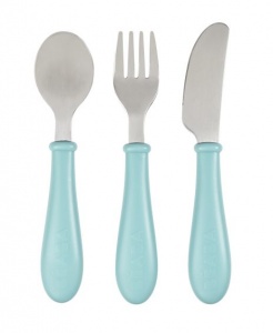 Beaba Stainless Steel Kids Cutlery Set with Safe Rounded Shape - Airy Green