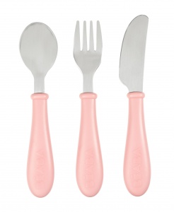 Beaba Stainless Steel Kids Cutlery Set with Safe Rounded Shape - Pale Pink