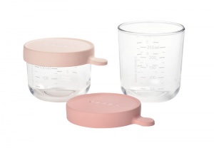 Beaba 2 Leak Proof Glass Food Jars - Perfect for Weaning & Batch Cooking - Set of 2 Pink