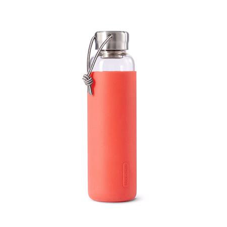 Black and Blum Glass Water Bottle with Steel Cap - Non Slip & Leakproof - 600ml - Coral