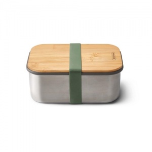 Black and Blum Stainless Steel Lunchbox with Bamboo Lid Large 1.25Ltr