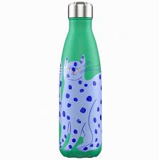 Chilly's Reusable Insulated Water Bottle 500ml Artist Series Blue Cat