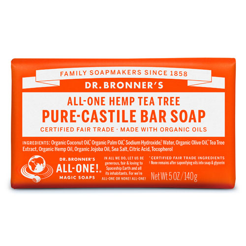 Dr Bronners Pure Castile Soap Bar - For Acne Prone Skin & Dandruff - Tea Tree