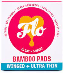 Flo Natural Organic Bamboo Pads - Plastic Free Day and Night Combo Pack 15s