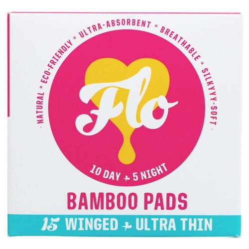 Flo Natural Organic Bamboo Pads - Plastic Free Day and Night Combo Pack 15s