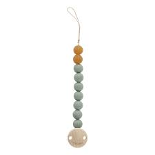 Hevea Baby Soother Holder - Handmade and Tactile Natural Rubber Beads Moss Green
