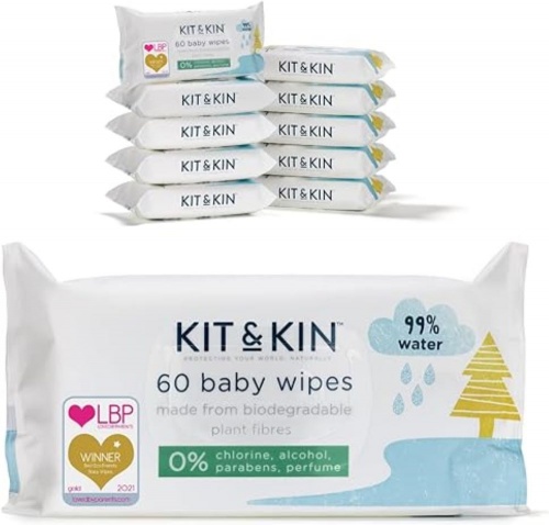 Kit & Kin Baby Wipes Made With Biodegradable Plant Fibres - 99% Water - 10 Pack