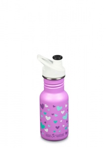 Klean Kanteen Kids Stainless Steel Water Bottle Sport 355ml Orchid Hearts