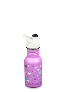 Klean Kanteen Kids Stainless Steel Water Bottle Sport 355ml Orchid Hearts