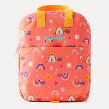 Planetbox Lunch Tote / Backpack with Pockets - Easy Wipe Recycled Polyester - Peach Rainbows