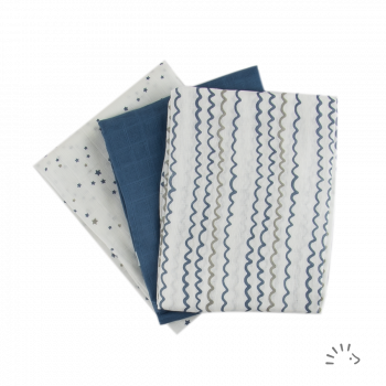 Popolini Organic Cotton Muslin Cloths 3 pack Starry Sea