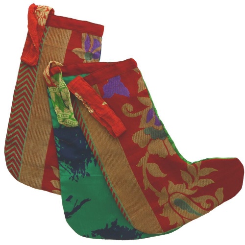 Siesta Crafts Fairtrade Handmade Festive Stocking from Recycled Sari's