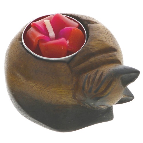 Siesta Crafts Fairtrade Hand Carved Acacia Wood Tea Light Holder & Candle