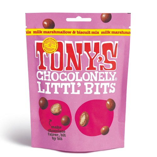 Tonys Chocolonely Fairtrade Chocolate Littl' Bits Milk Choc Marshmallow Biscuit