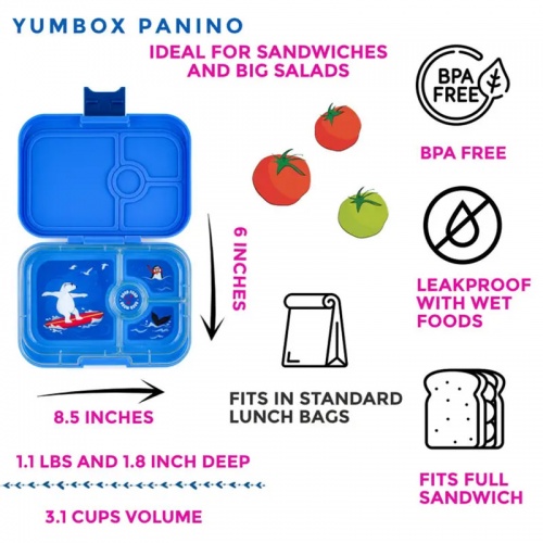 Yumbox 4 Compartment Panino Lunchbox Surf Blue (Polar Bear Tray)