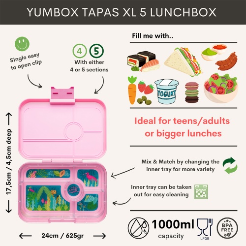 Yumbox Tapas Leak Free Lunchbox 5 Compartments Capri Pink