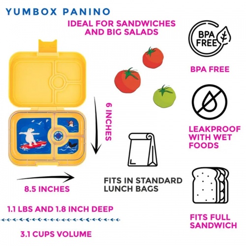 Yumbox 4 Compartment Panino Lunchbox YoYo Yellow (Polar Bear Tray)