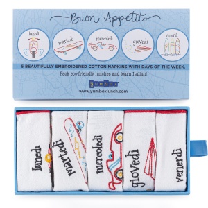 Yumbox Reusable Cotton Embroidered Napkins 5 Pack Blues (Italian)