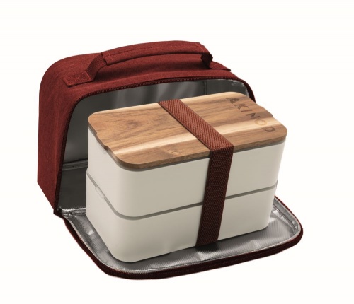 Akinod Double Bento Lunchbox with Insulated Recycled Plastic Tote - White/Terracotta
