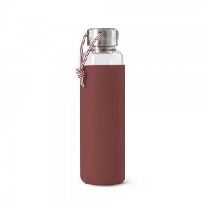 Black and Blum Glass Water Bottle with Steel Cap - Non Slip & Leakproof - 600ml - Burgandy