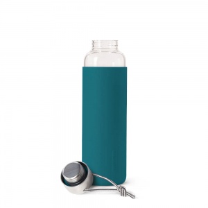 Black and Blum Glass Water Bottle with Steel Cap - Non Slip & Leakproof - 600ml - Ocean