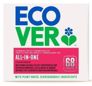 Ecover All in One Dishwasher Tablets - Salt & Rinse Aid Built In - 68 Tabs Lemon & Mandarin