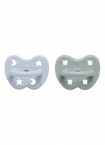 Hevea Natural Baby Soothers 2 Pack - Round Teat - Cottage Blue and Grey