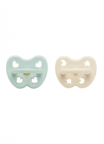Hevea Natural Baby Soother 2 Pack Orthodontic Teat Newborn 0+ Mellow Mint & Milky White