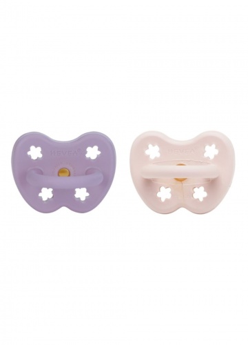 Hevea Natural Baby Soothers 2 Pack - Orthodontic Teat - Powder Pink & Lavender