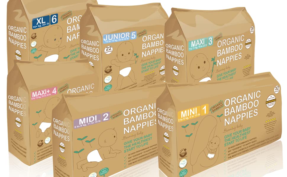 Beaming Baby Organic Bamboo Nappies Size 6 26 Nappies