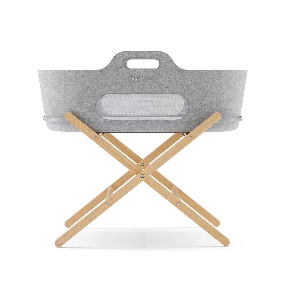 SnuzBaskit Moses Basket & Stand - Lightweight, Quiet & Made From 100% Recycled KinderFelt - Light Grey/Natural Stand
