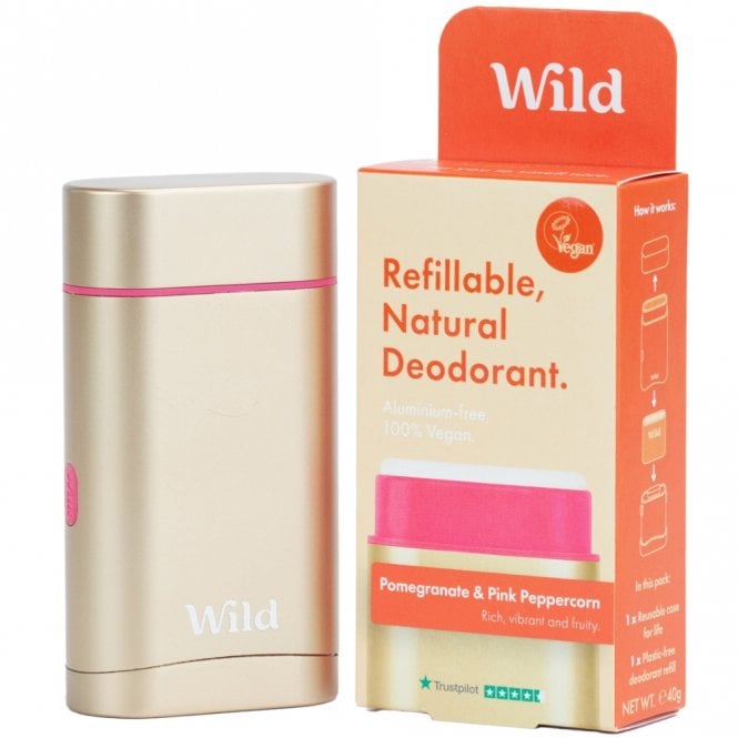 Wild Refillable Natural Aluminium Free Deodorant  - Gold Case Pomegranate