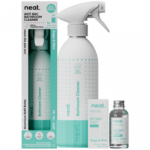 Neat Anti Bac Sage & Mint Bathroom Cleaner Starter Kit - Reusable Aluminium Bottle & Refill
