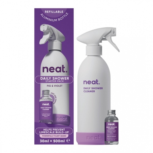 Neat Daily Shower Cleaner Starter Kit - Reusable Aluminium Bottle & Refill - Fig & Violet