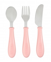 Beaba Stainless Steel Kids Cutlery Set with Safe Rounded Shape - Pale Pink