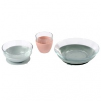 Beaba Non Slip Glass Plate, Bowl and Beaker Set for Babies First Meals - Jungle