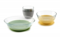 Beaba Non Slip Glass Plate, Bowl and Beaker Set for Babies First Meals - Yellow