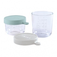 Beaba 2 Leak Proof Glass Food Jars - Perfect for Weaning & Batch Cooking - Light Mist