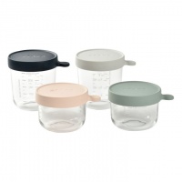 Beaba 4 Leak Proof Glass Food Jars - Perfect for Weaning & Batch Cooking - Pink/Eucalyptus