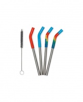 Klean Kanteen Stainless Steel Reusable Straws 4 Pack Multi Coloured with Cleaning Brush - Short