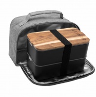 Akinod Double Bento Lunchbox with Insulated Recycled Plastic Tote - Black/Heather Grey
