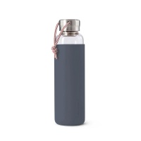 Black and Blum Glass Water Bottle with Steel Cap - Non Slip & Leakproof - 600ml - Slate