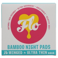 Flo Natural Bamboo Night Time Pads - Plastic Free - Winged and Ultra Thin 14s