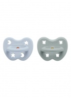 Hevea Natural Baby Soothers 2 Pack - Round Teat - Cottage Blue and Grey