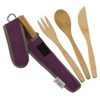 To Go Ware Classic Bamboo Reusable Cutlery Set with Recycled Plastic Case Mulberry